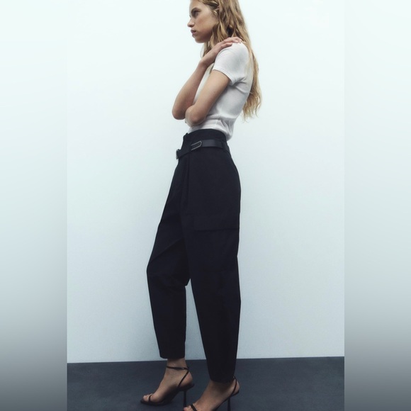Zara belted paper bag pants NWT size L - Picture 3 of 13
